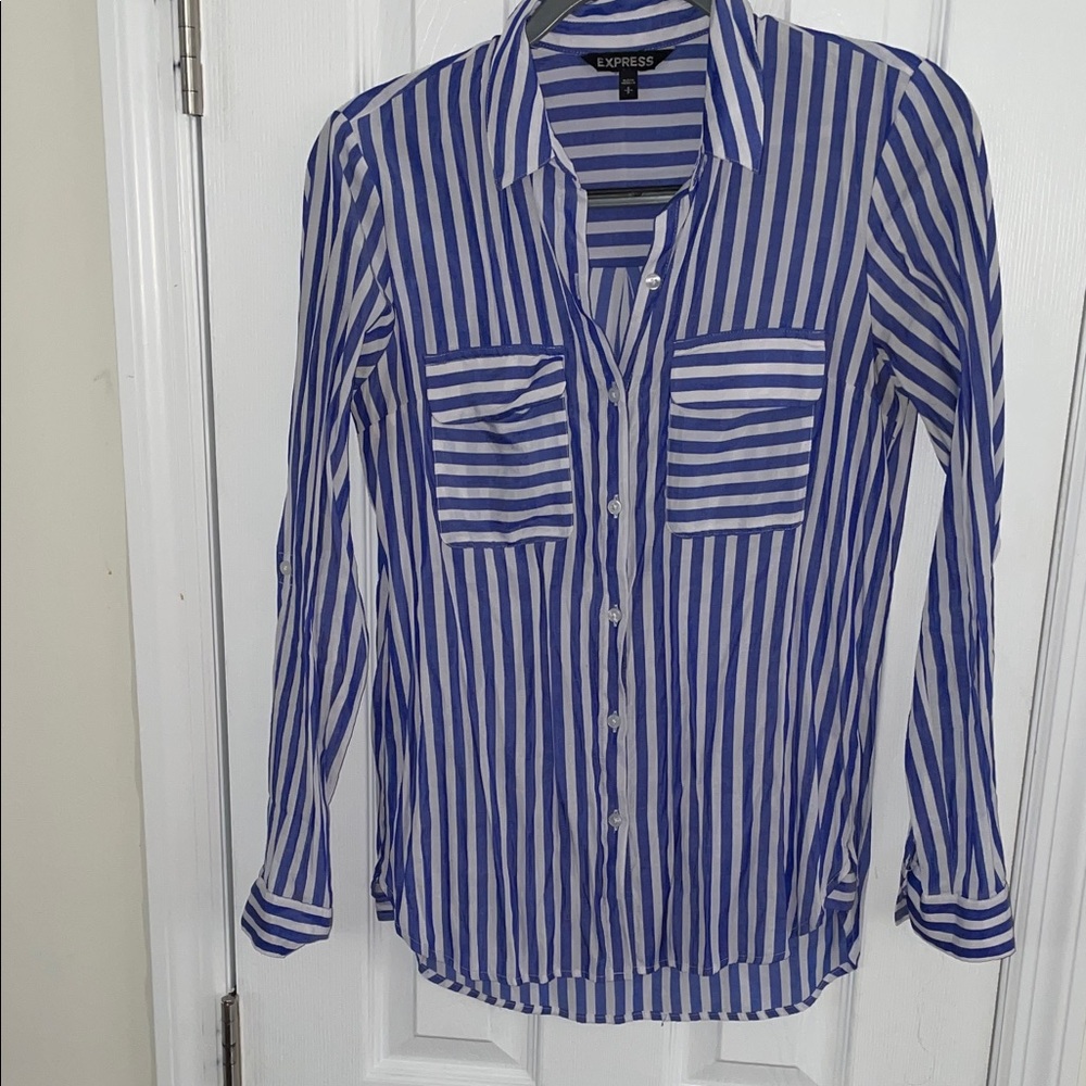 Express Navy and White Striped Shirt